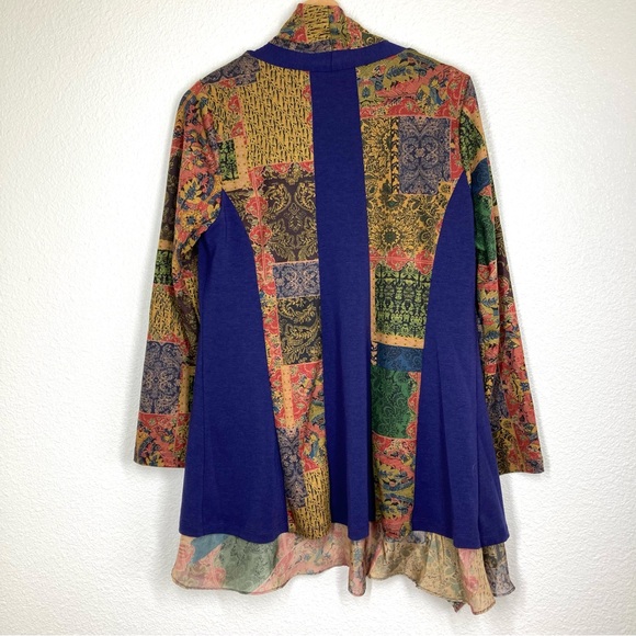 Soft Surroundings Izmir topper Cardigan M Open front Cascade Waterfall Patchwork - Picture 10 of 16